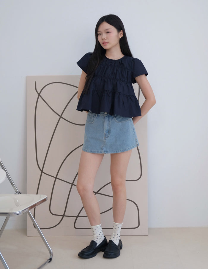 Kimberly Tiered Babydoll Top in Dark Navy
