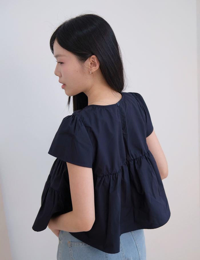 Kimberly Tiered Babydoll Top in Dark Navy