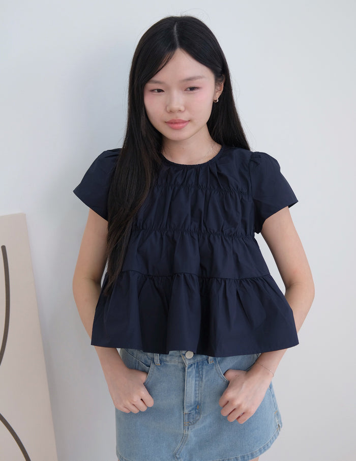 Kimberly Tiered Babydoll Top in Dark Navy
