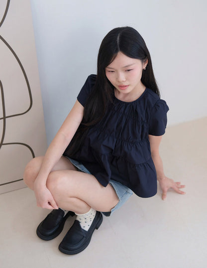 Kimberly Tiered Babydoll Top in Dark Navy