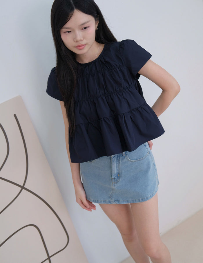 Kimberly Tiered Babydoll Top in Dark Navy