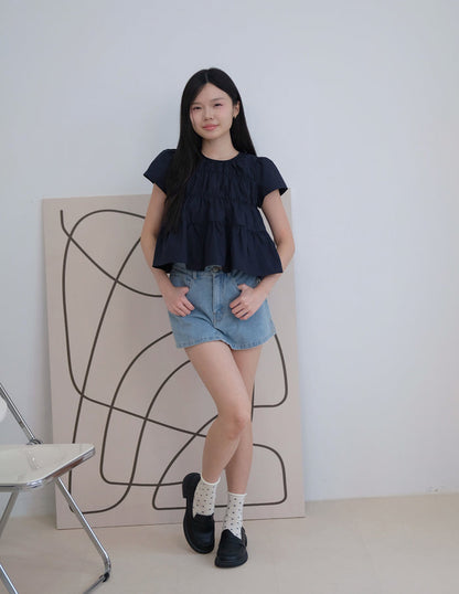Kimberly Tiered Babydoll Top in Dark Navy