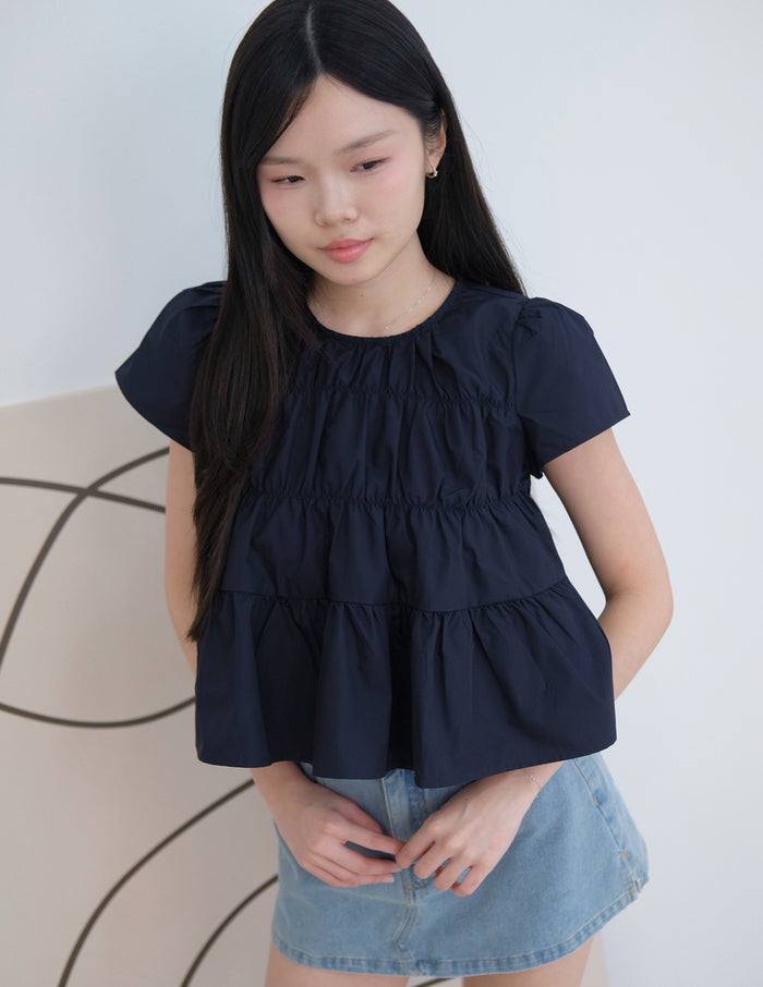 Kimberly Tiered Babydoll Top in Dark Navy