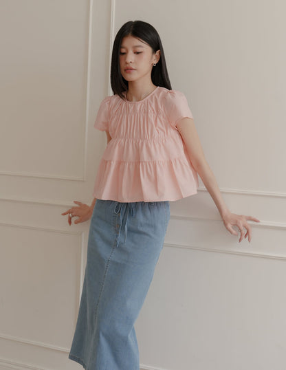 Kimberly Tiered Babydoll Top in Pink