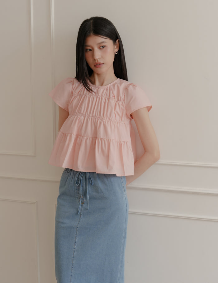 Kimberly Tiered Babydoll Top in Pink