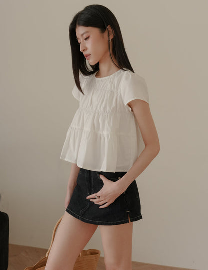 Kimberly Tiered Babydoll Top in White