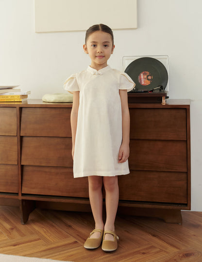 Lara Jacquard Cheongsam Girl's Dress in Ivory