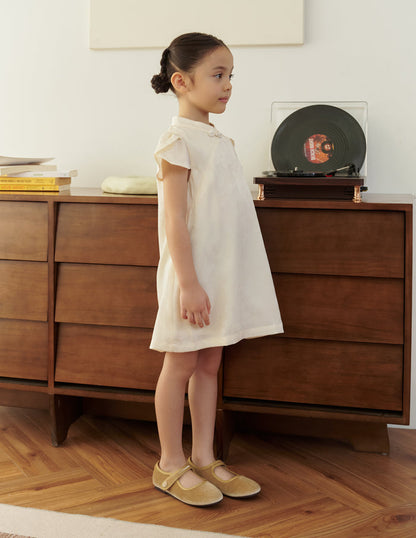 Lara Jacquard Cheongsam Girl's Dress in Ivory