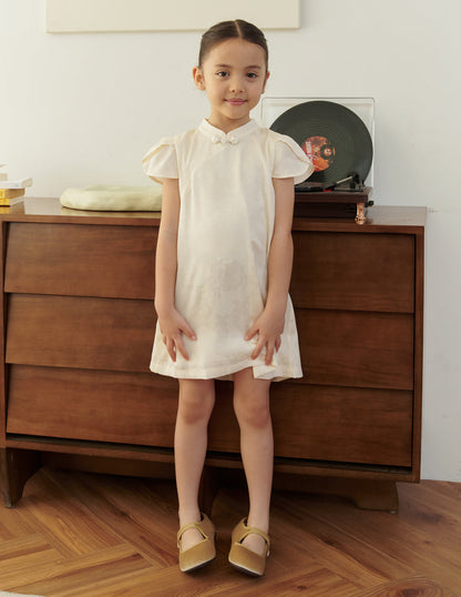 Lara Jacquard Cheongsam Girl's Dress in Ivory