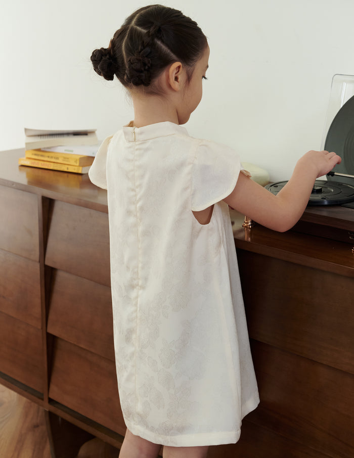 Lara Jacquard Cheongsam Girl's Dress in Ivory