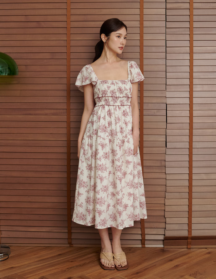Lila Floral Midi Dress in Maroon