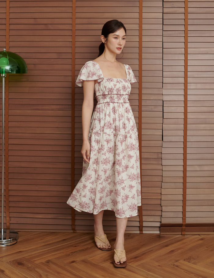 Lila Floral Midi Dress in Maroon