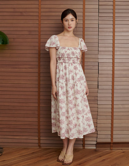 Lila Floral Midi Dress in Maroon