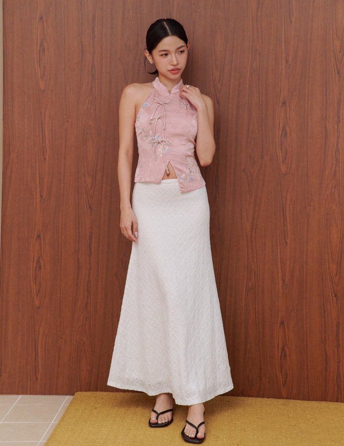 Lina Jacquard Cheongsam Top in Pink