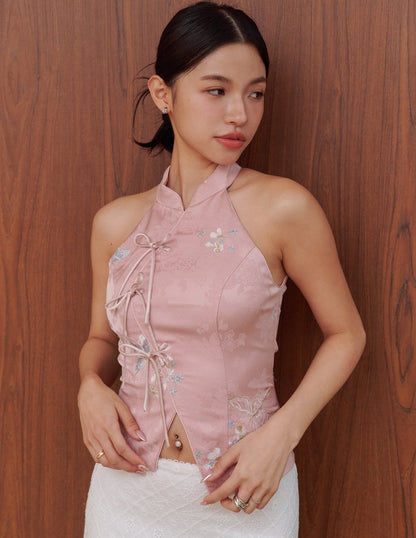 Lina Jacquard Cheongsam Top in Pink