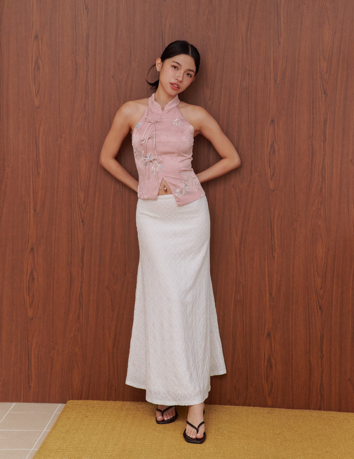 Lina Jacquard Cheongsam Top in Pink