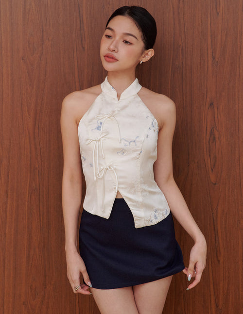 Lina Jacquard Cheongsam Top in White