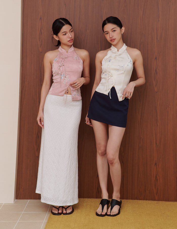 Lina Jacquard Cheongsam Top in White
