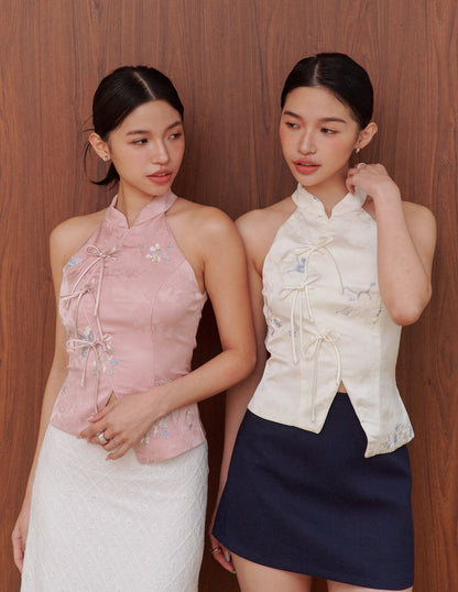 Lina Jacquard Cheongsam Top in White