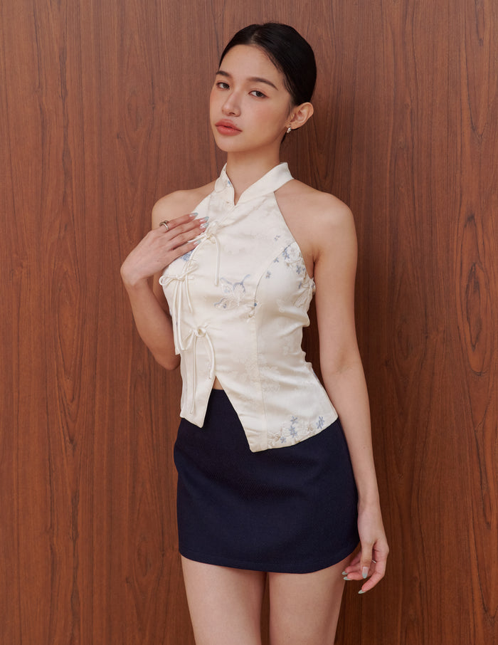 Lina Jacquard Cheongsam Top in White