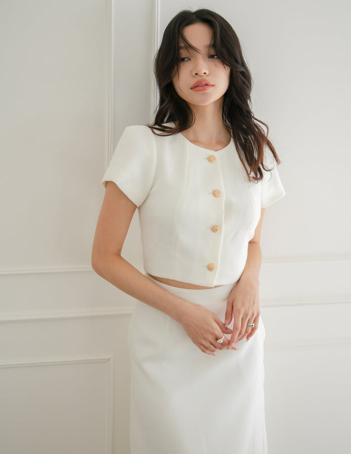 Liora Tweed Crop Top in White