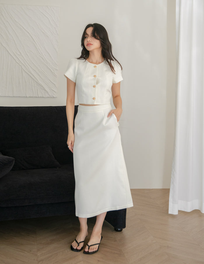 Liora Tweed Crop Top in White
