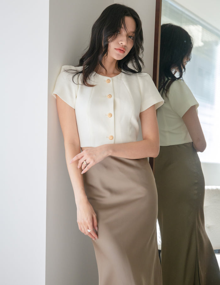 Liora Tweed Crop Top in White