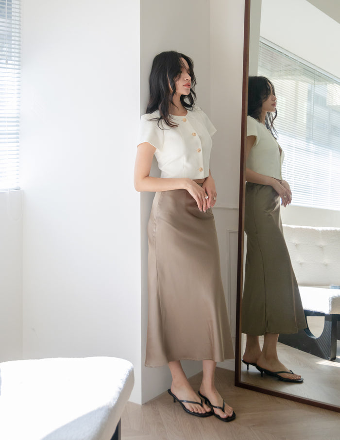Liora Tweed Crop Top in White