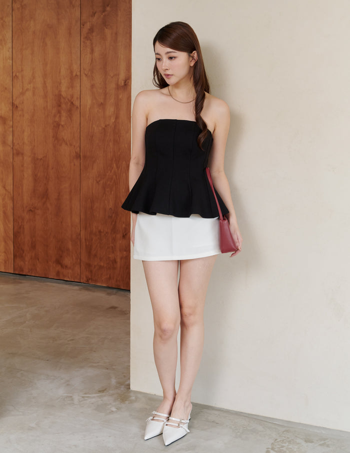 Liv Padded Peplum Tube Top in Black