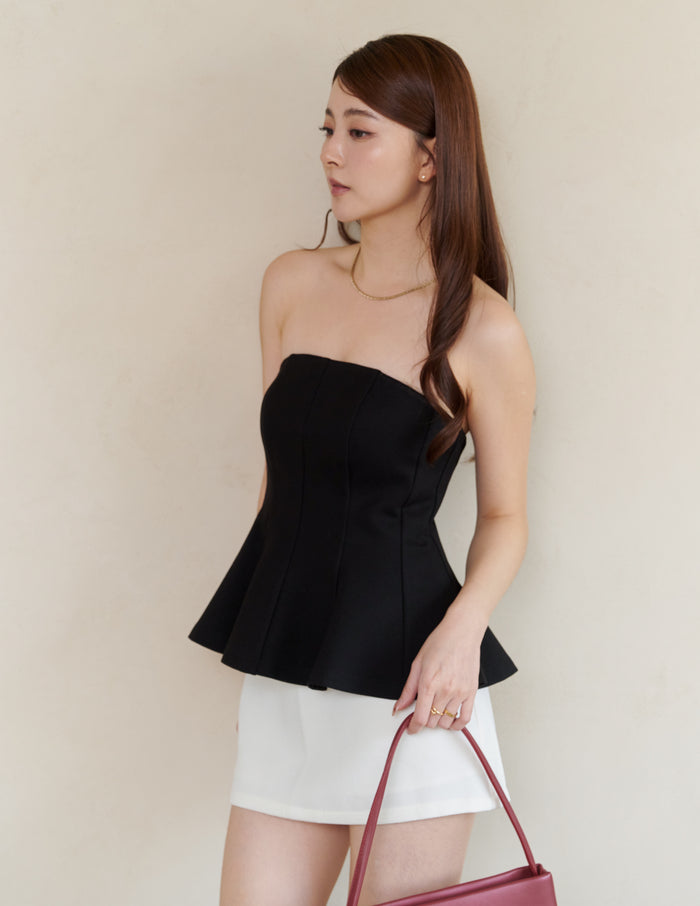 Liv Padded Peplum Tube Top in Black