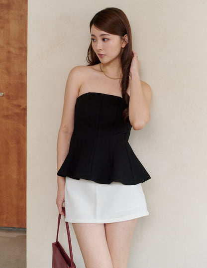 Liv Padded Peplum Tube Top in Black