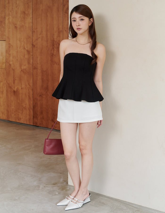 Liv Padded Peplum Tube Top in Black