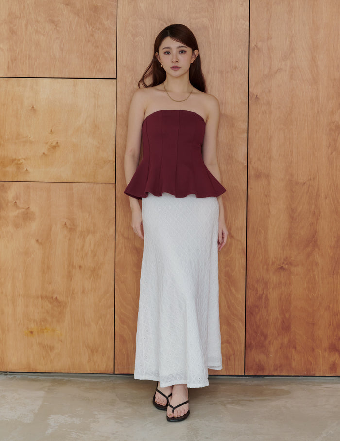 Liv Padded Peplum Tube Top in Burgundy
