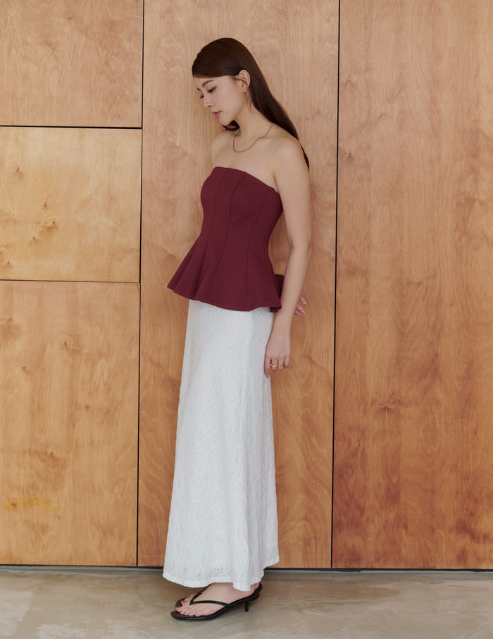 Liv Padded Peplum Tube Top in Burgundy