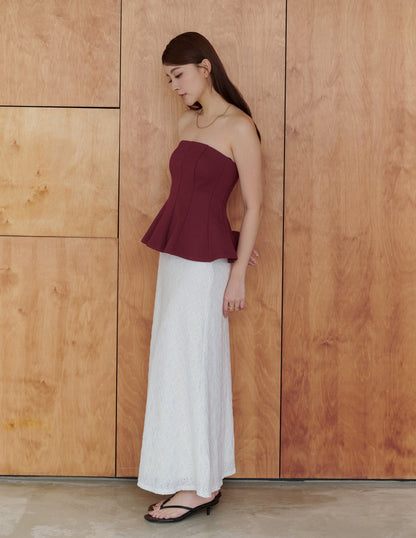 Liv Padded Peplum Tube Top in Burgundy