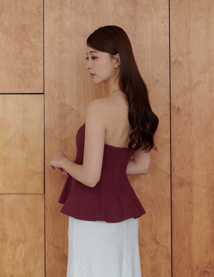 Liv Padded Peplum Tube Top in Burgundy