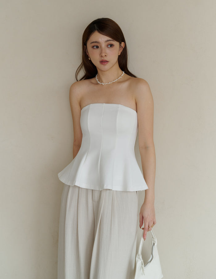 Liv Padded Peplum Tube Top in White
