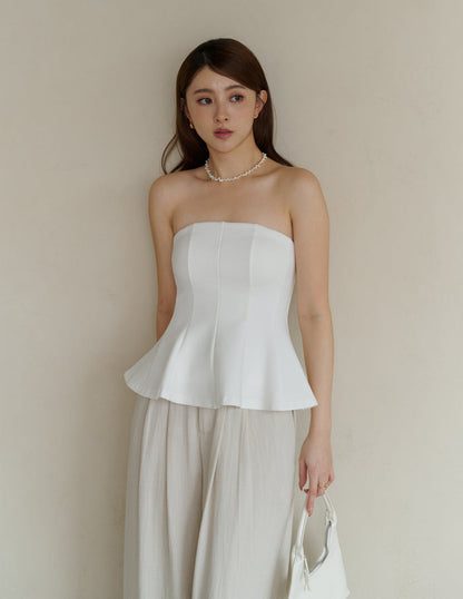 Liv Padded Peplum Tube Top in White