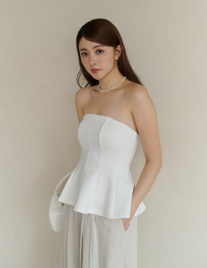 Liv Padded Peplum Tube Top in White