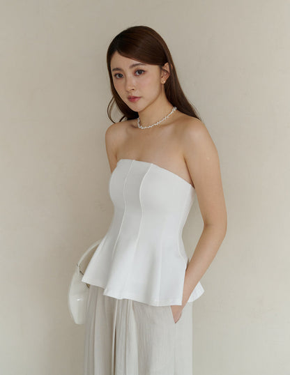 Liv Padded Peplum Tube Top in White