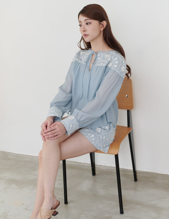 Lorraine Embroidered Blouse in Blue