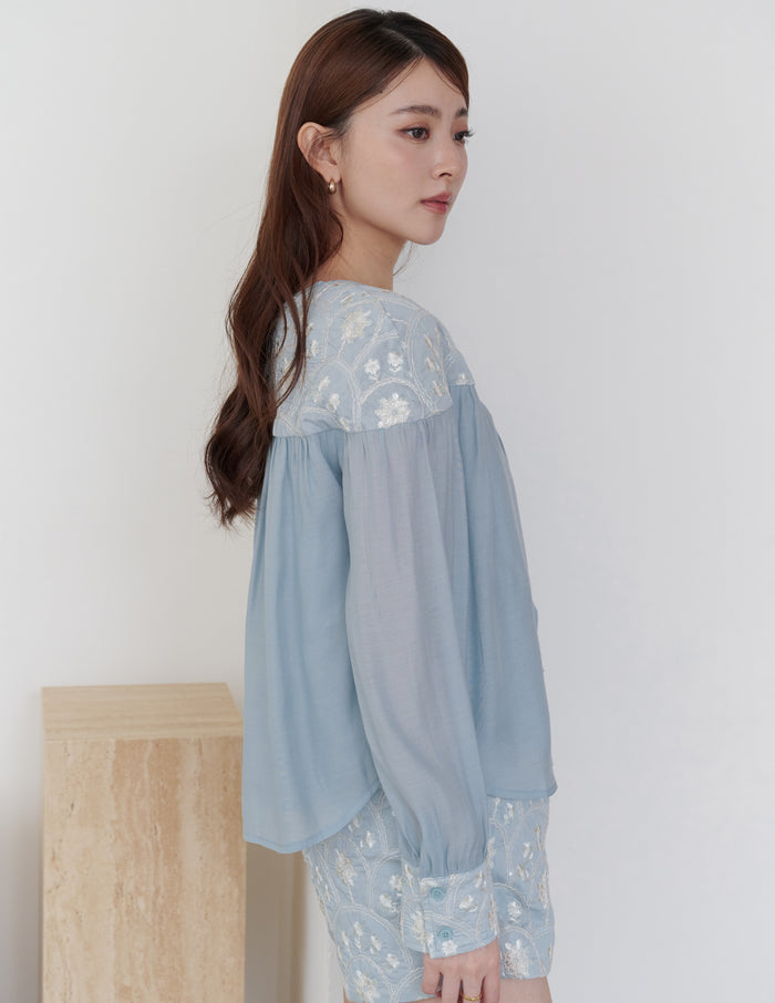 Lorraine Embroidered Blouse in Blue