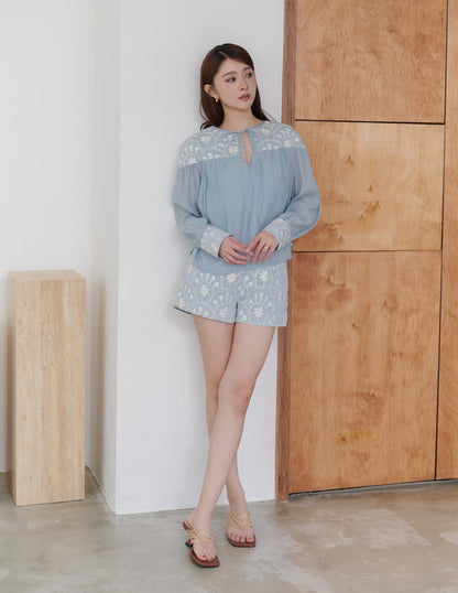 Lorraine Embroidered Blouse in Blue