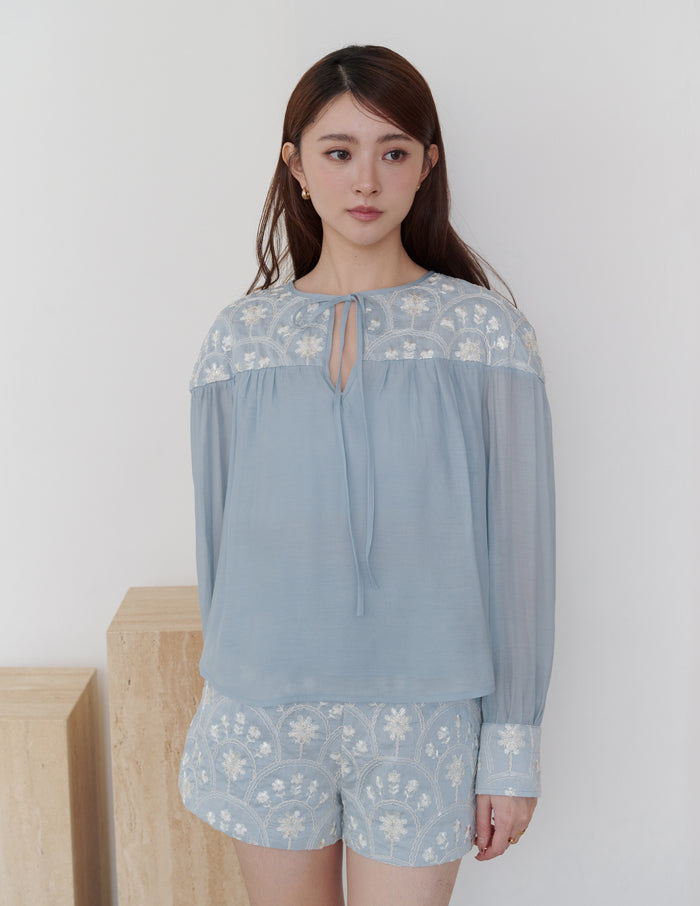Lorraine Embroidered Blouse in Blue