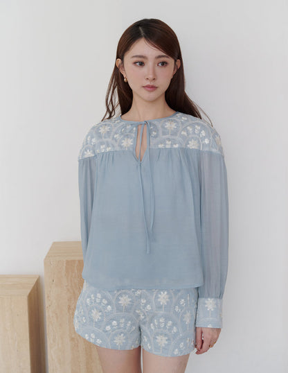 Lorraine Embroidered Blouse in Blue