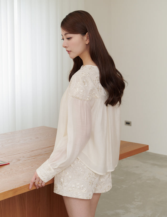 Lorraine Embroidered Blouse in Cream