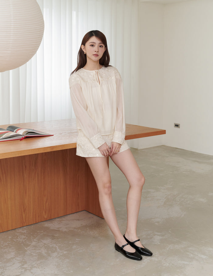 Lorraine Embroidered Blouse in Cream