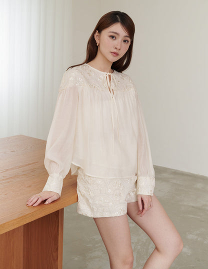 Lorraine Embroidered Blouse in Cream