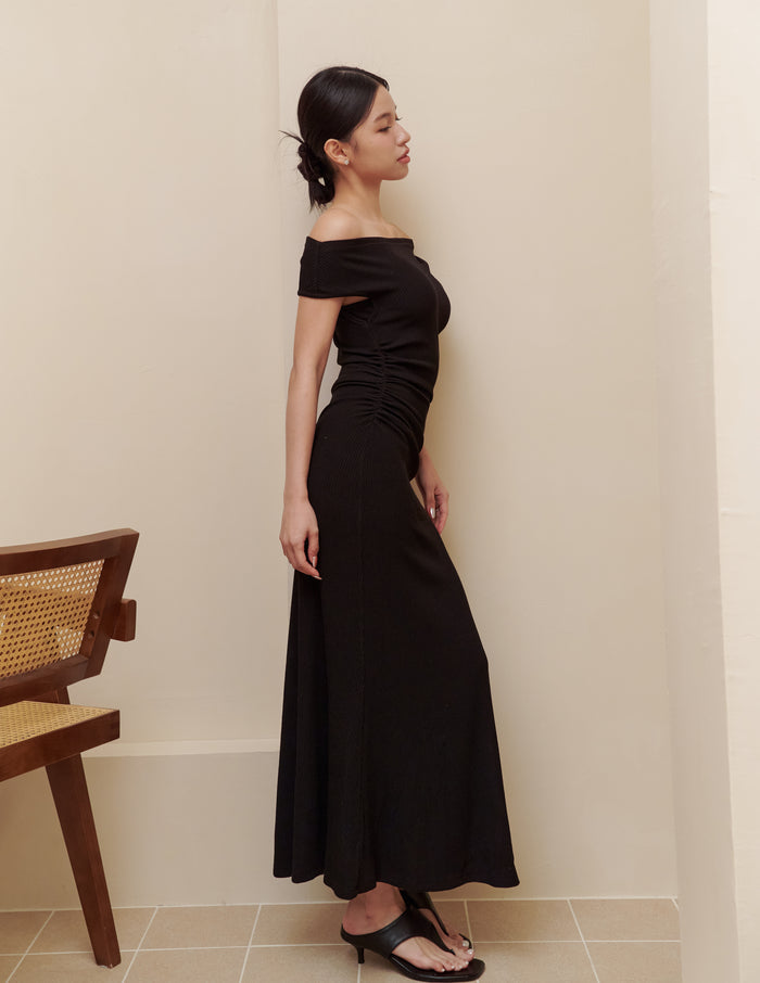 Louise Ruched Knit Dress in Black