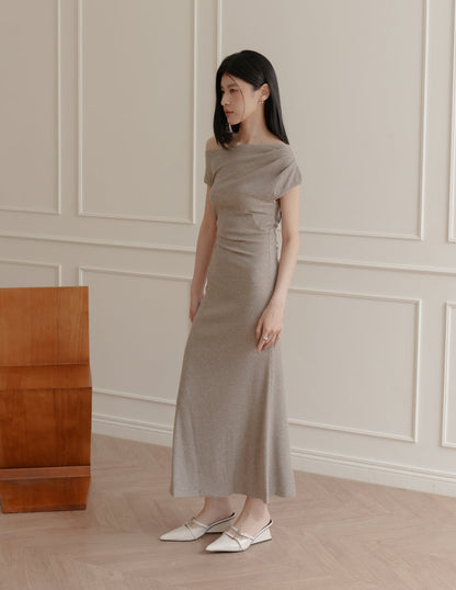 Louise Ruched Knit Dress in Taupe